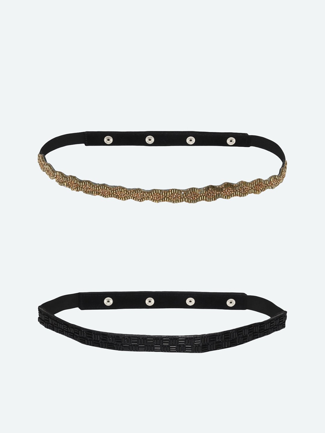 

DEEBACO Women Black & Gold Set Of 2 Embellished PU Belt