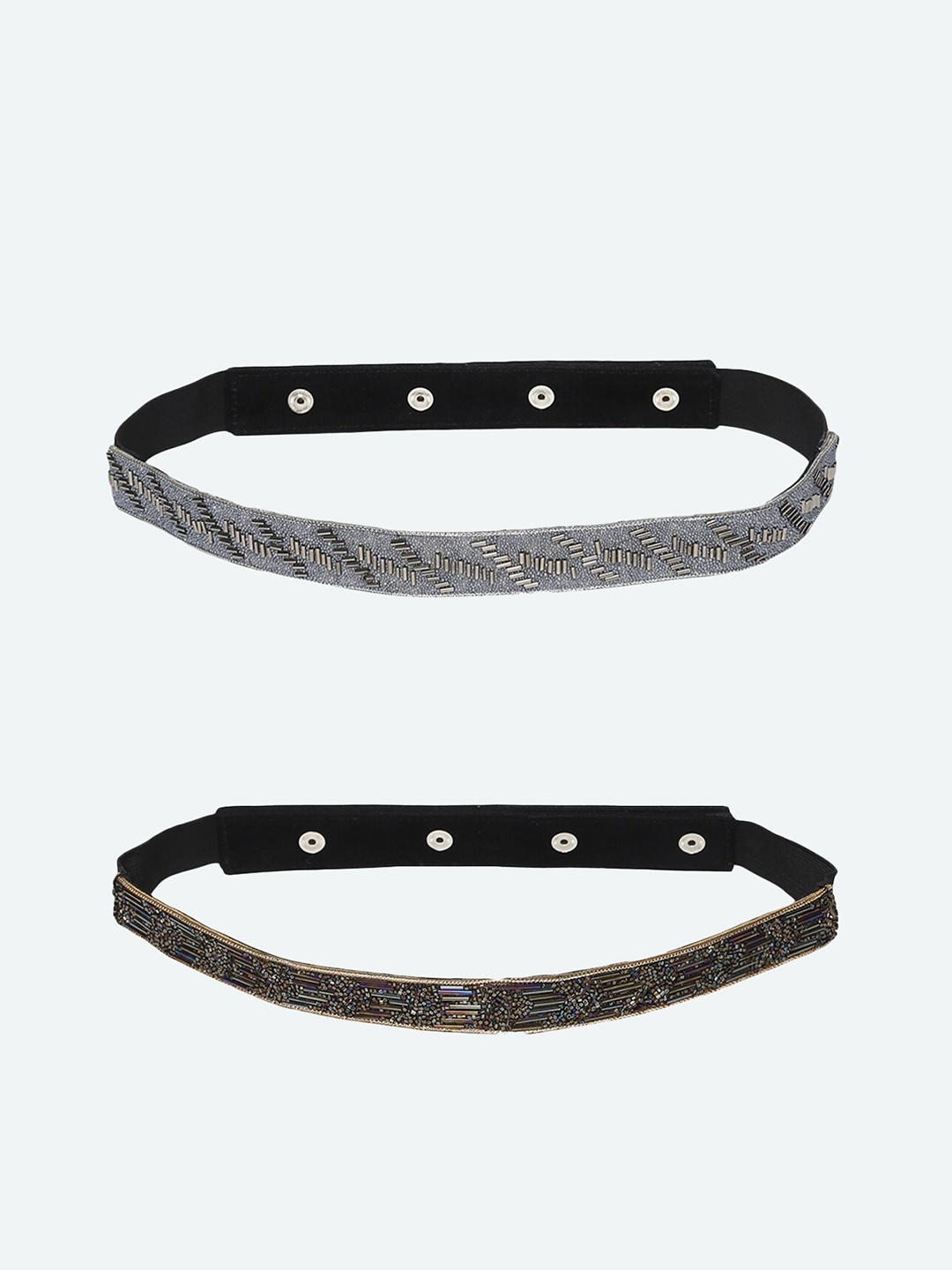 

DEEBACO Women Pack of 2 Embellished PU Belt, Gold