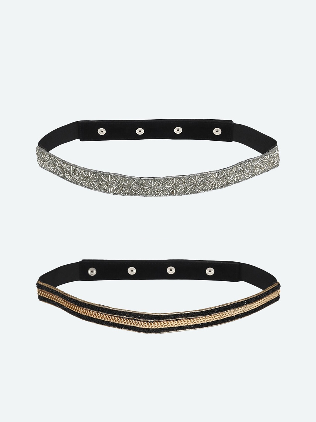 

DEEBACO Women Set Of 2 Black Embellished Belt