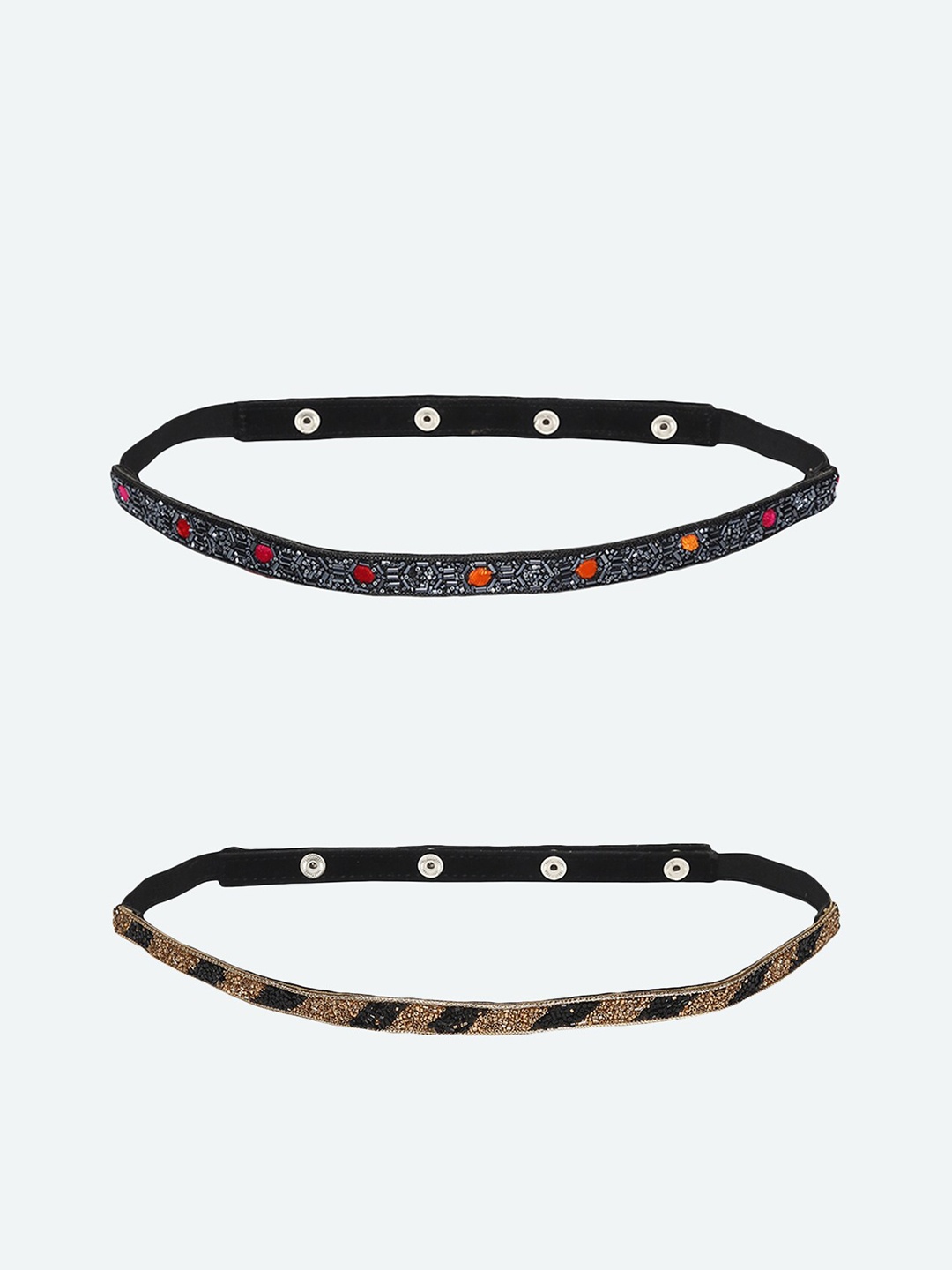 DEEBACO Women Pack Of 2 Gold-Toned & Black Embellished Belt