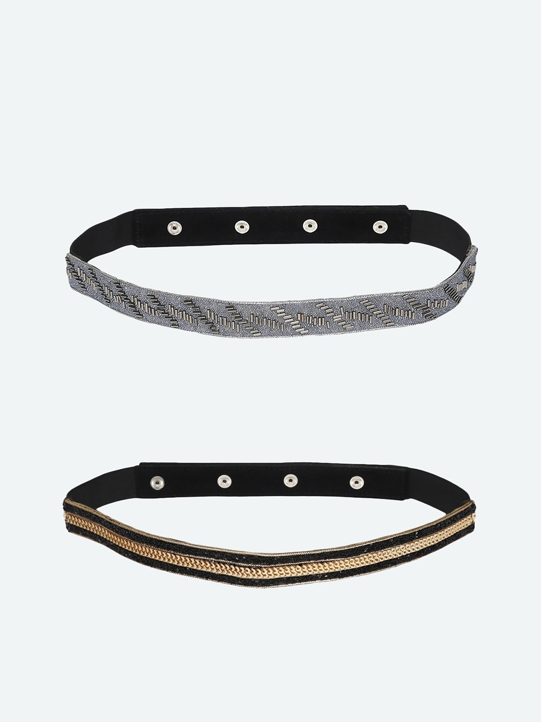 DEEBACO Women Pack of 2 Embellished PU Belt, Black