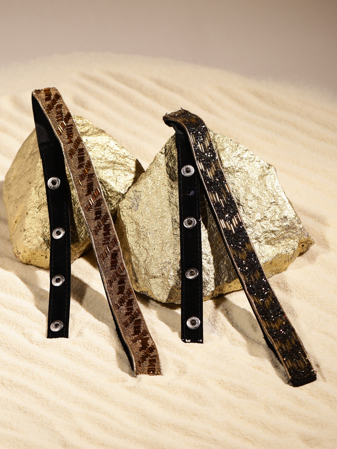 

DEEBACO Women Pack of 2 Gold Embellished Belt