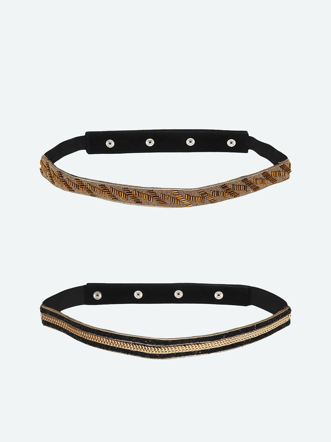 

DEEBACO Women Black Pack of 2 Embellished PU Belts