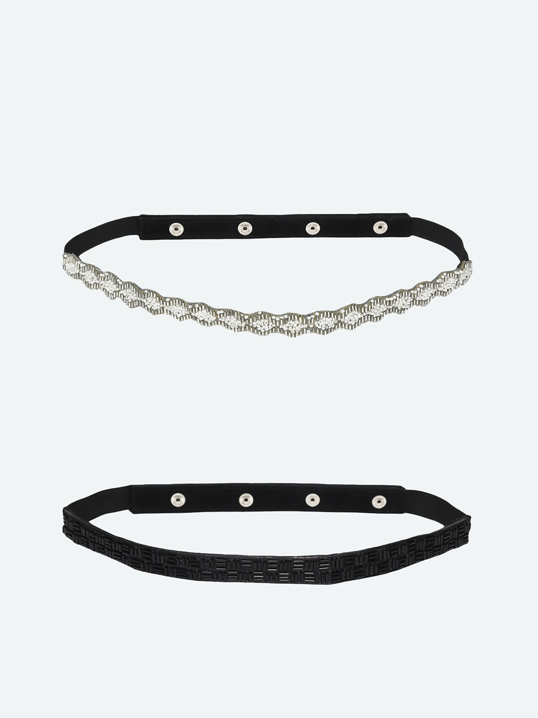 

DEEBACO Women Black Pack Of 2 Embellished PU Belts