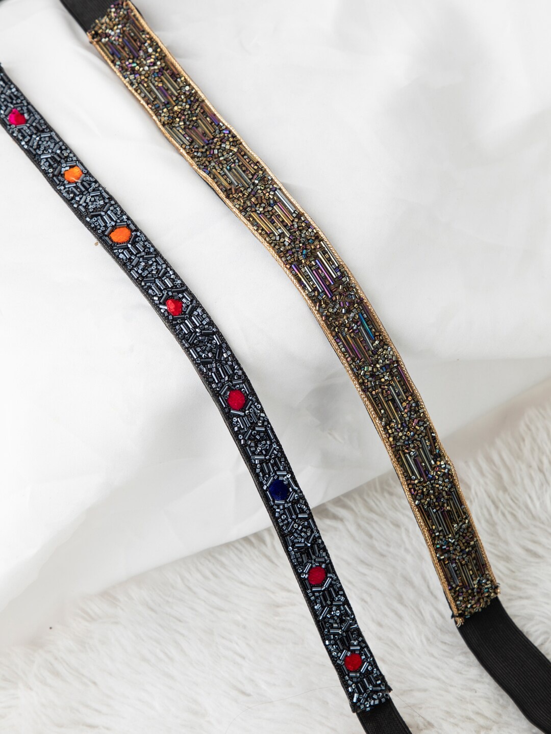

DEEBACO Women Set of 2 Gold-Toned & Black Embellished Belts