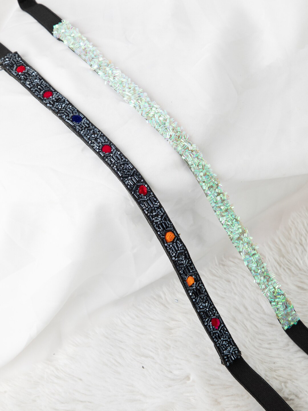 

DEEBACO Women White Pack of 2 Embellished PU Belt