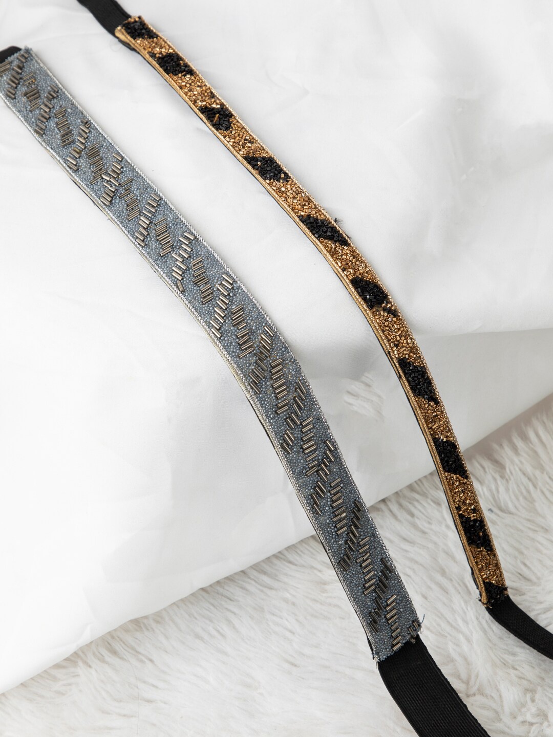 DEEBACO Women Set Of 2 Gold-Toned Embellished PU Waist Belt