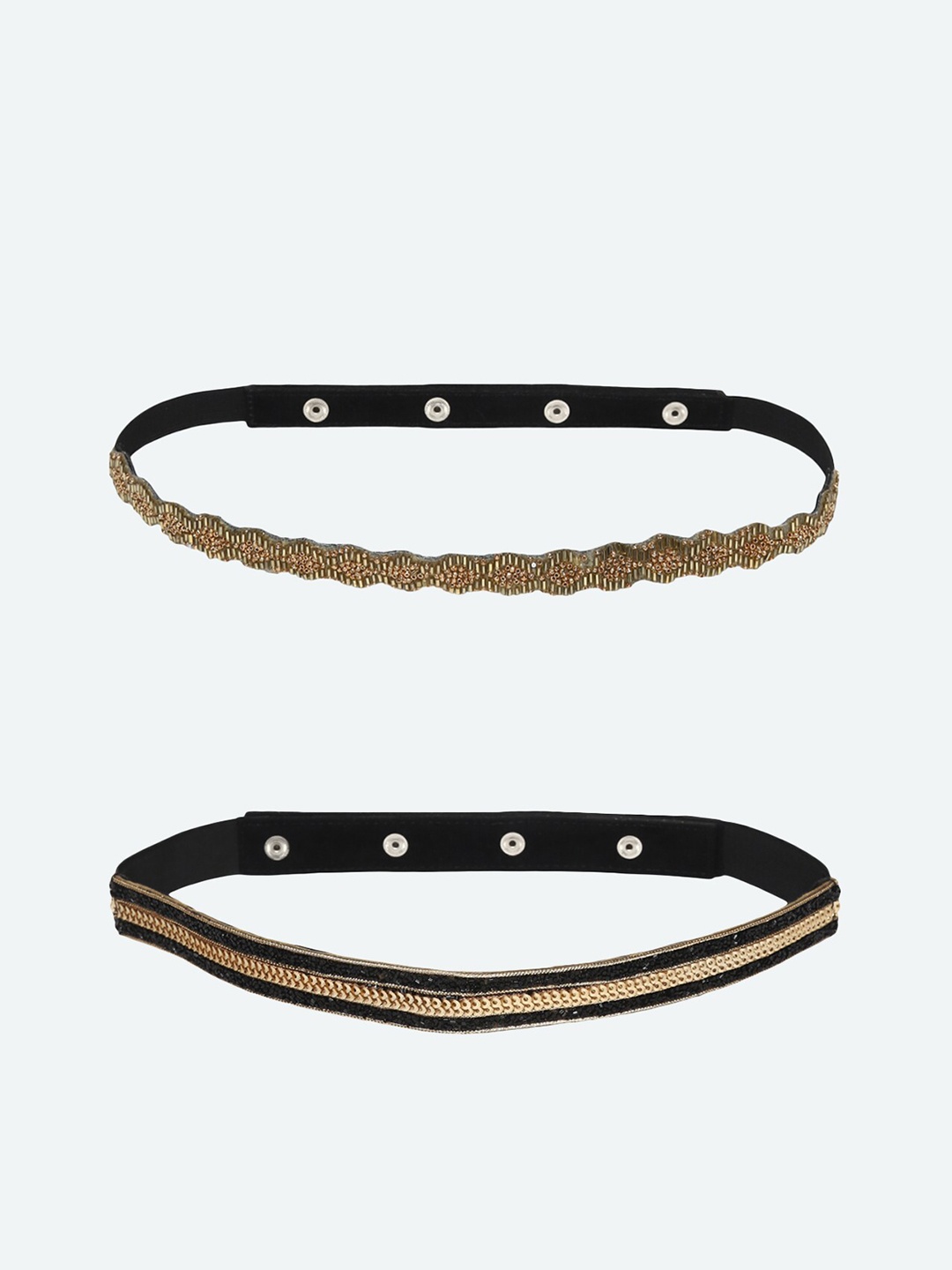 

DEEBACO Set of 2 Women Gold-Toned Embellished PU Belt