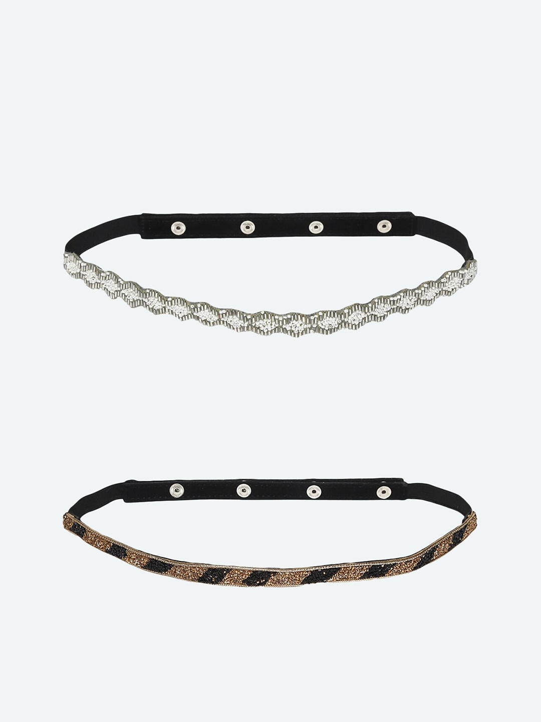 

DEEBACO Women Gold-Toned & White Embellished 2 PU Belt