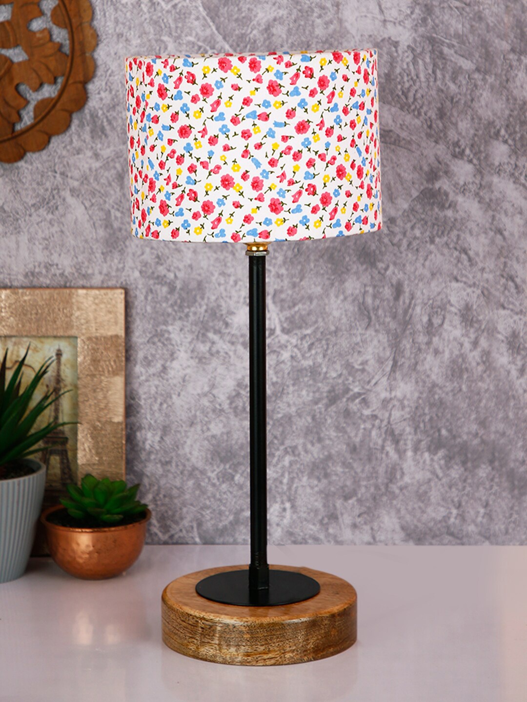 

Devansh Drum Multicolor Cotton Shade Table Lamp with Wood Base, Multi