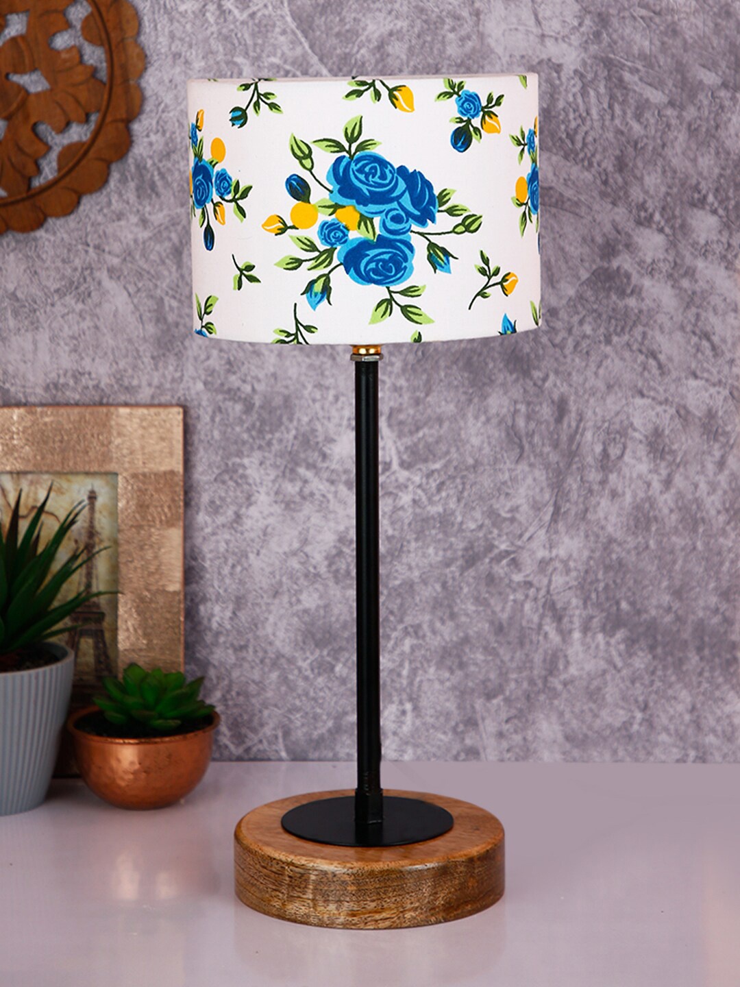 

Devansh Multicoloured Floral Cotton Shade Table Lamp with Wood Base, Multi