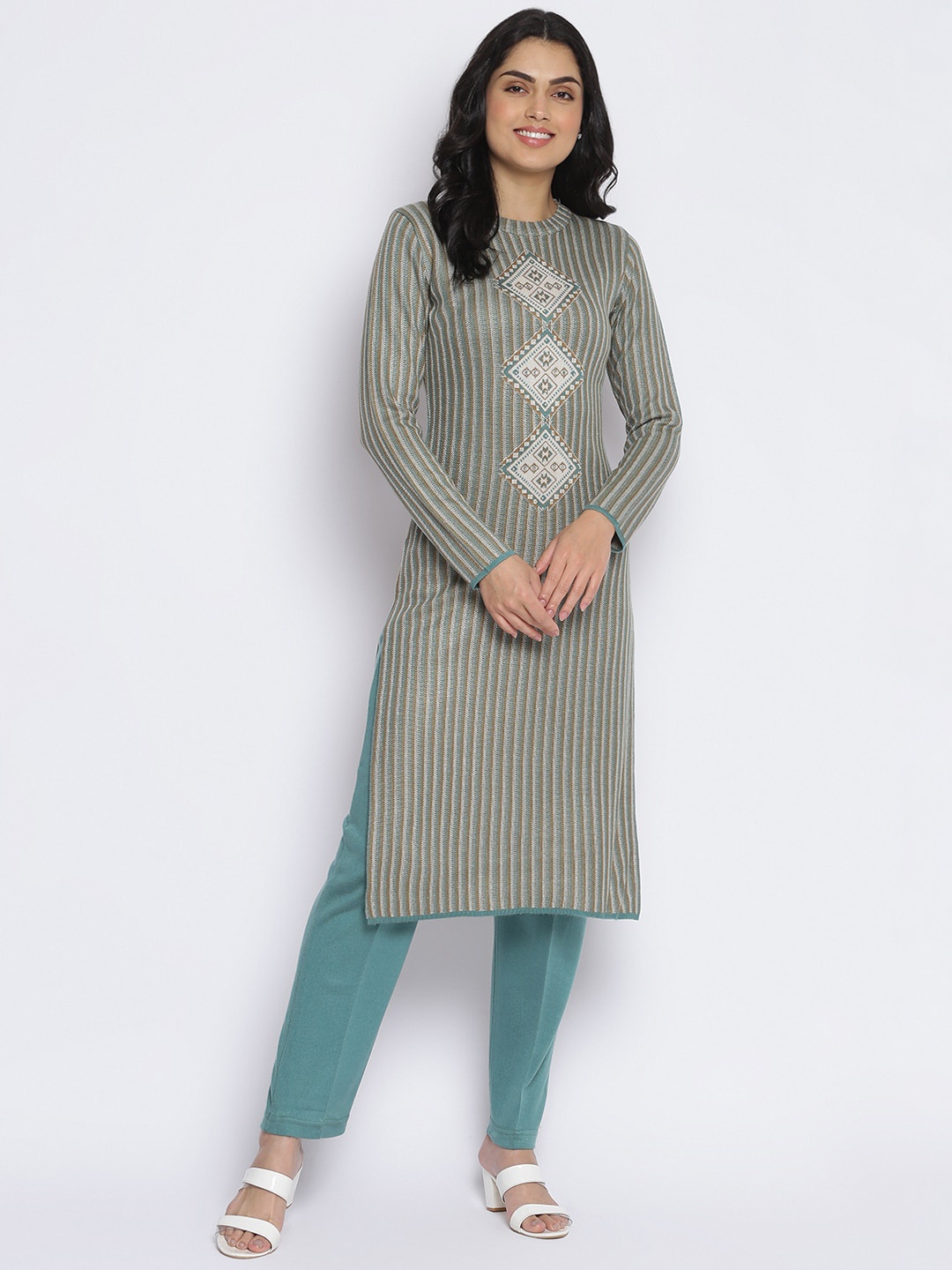 

MIKHAD Women Teal Striped Kurta with Trousers