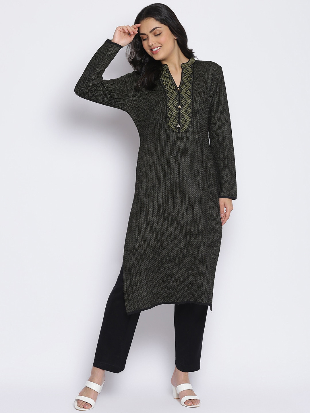 

MIKHAD Women Black Wool Blend Kurta with Trousers