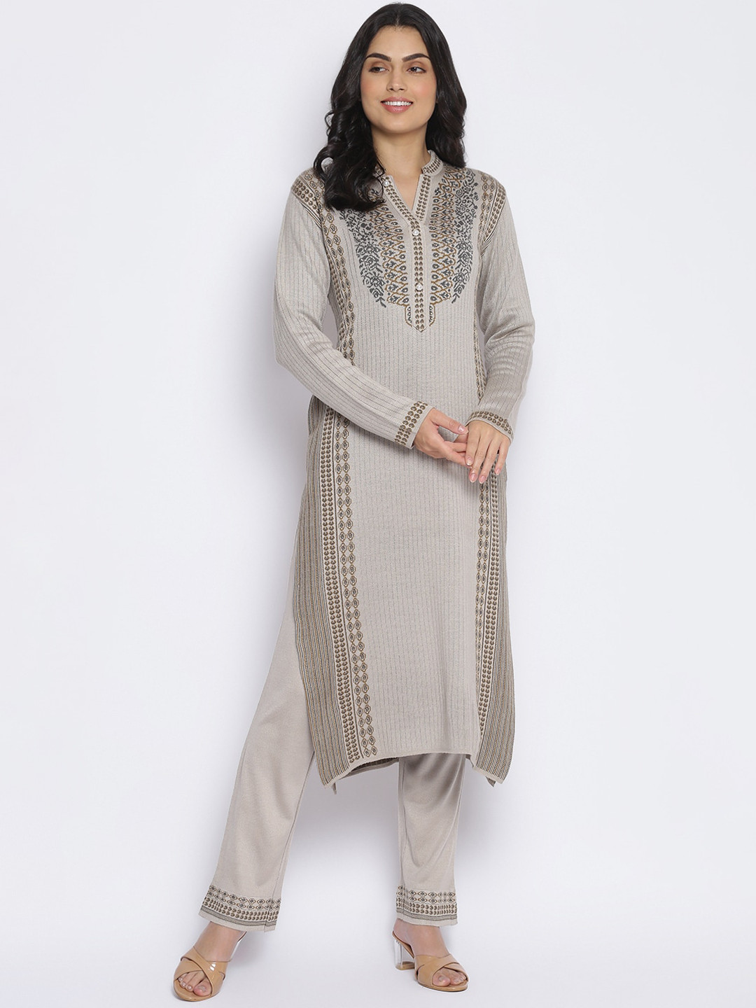 

MIKHAD Women Grey Ethnic Motifs Yoke Design Kurta with Trousers