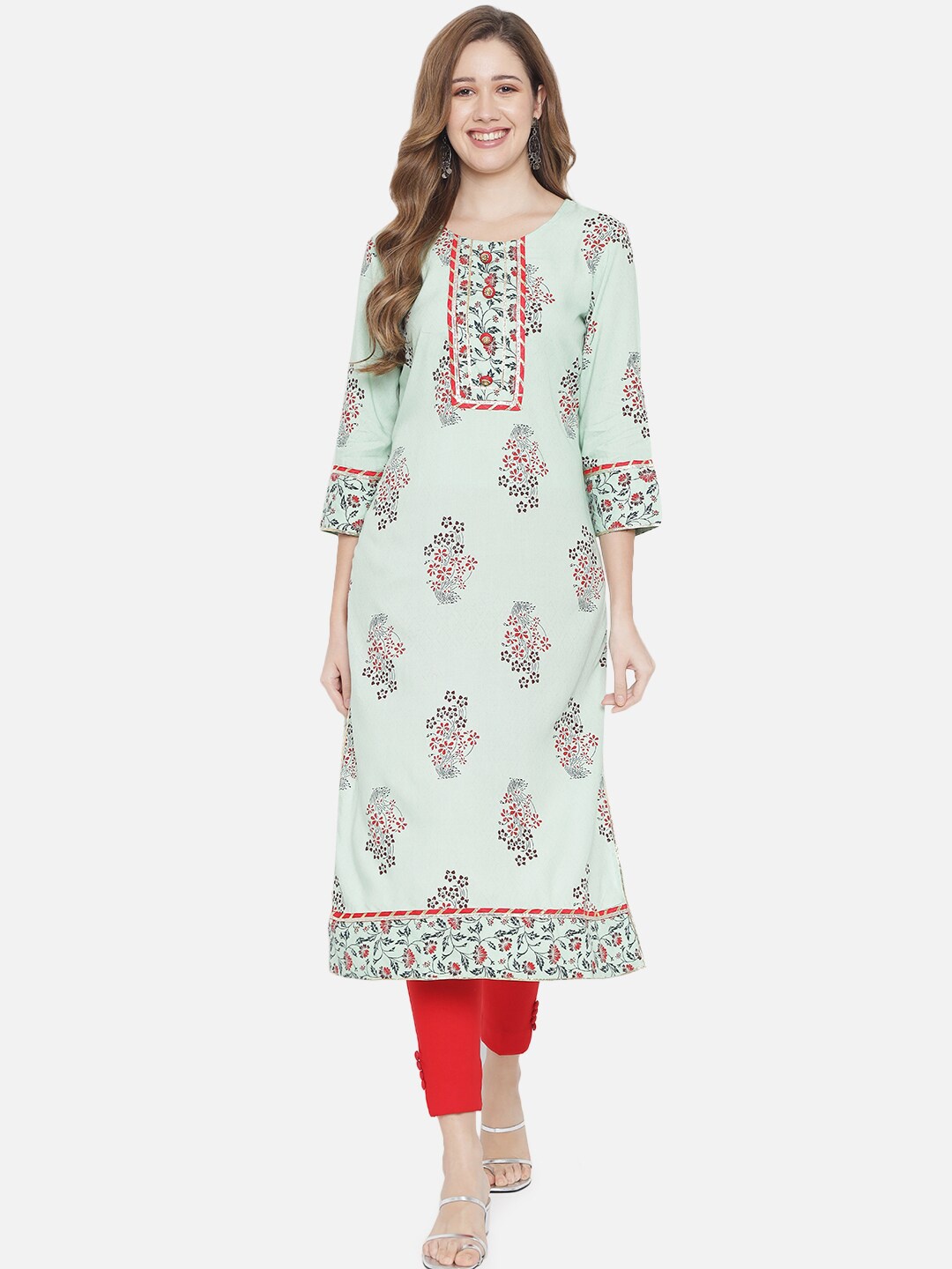

AKIMIA Women Sea Green Floral Printed Indie Prints Kurta