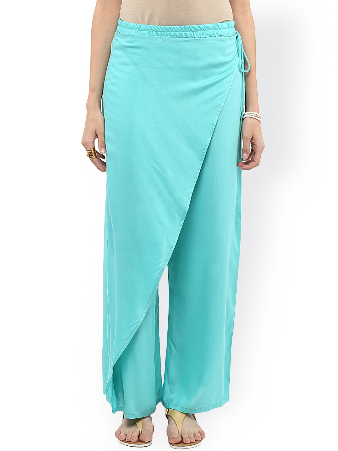 

Pannkh Women Sea Green Solid Flared Fit Palazzos