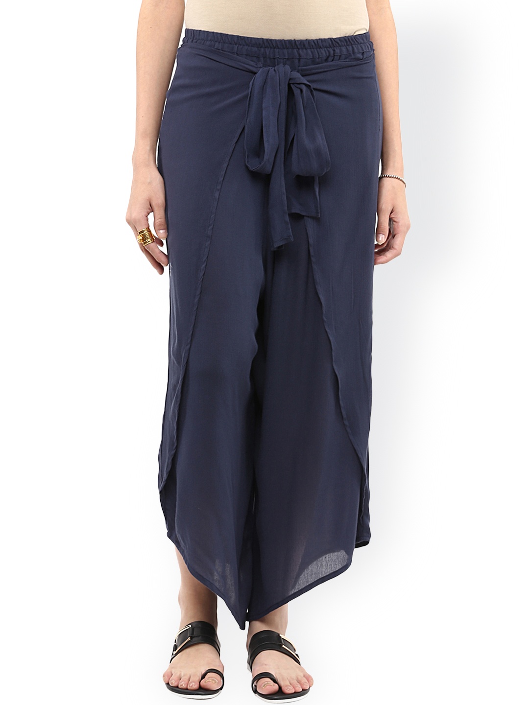 

Pannkh Women Navy Solid Regular Fit Palazzos, Navy blue