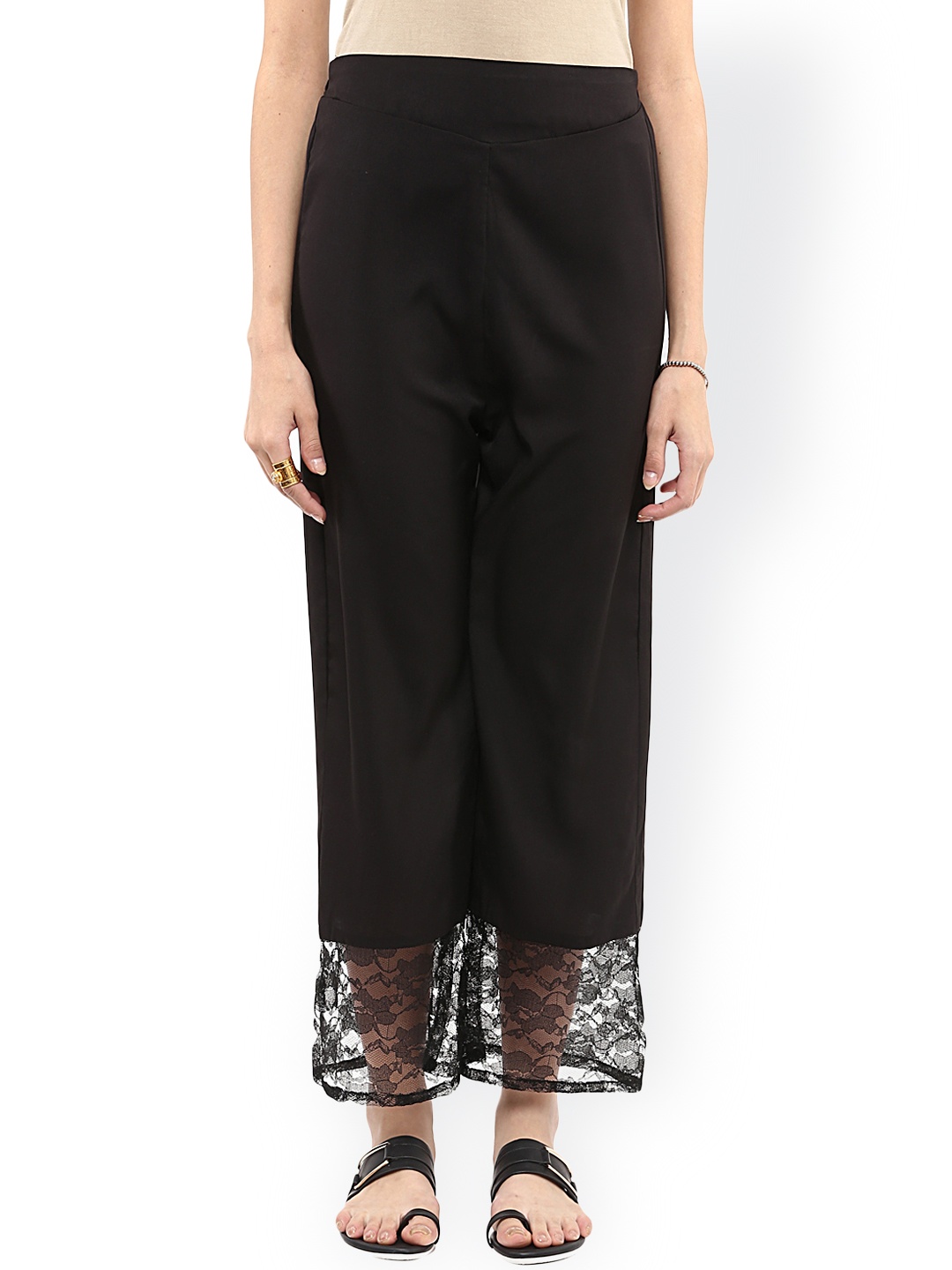 

Pannkh Women Black Solid Regular Fit Palazzo Trousers