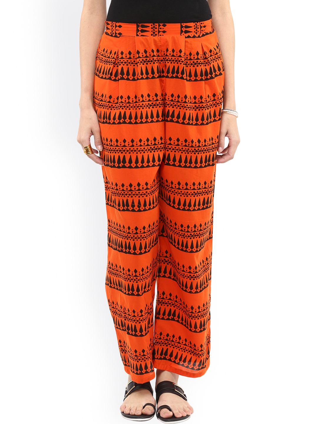 

Pannkh Women Orange Printed Flared Fit Palazzo Trousers