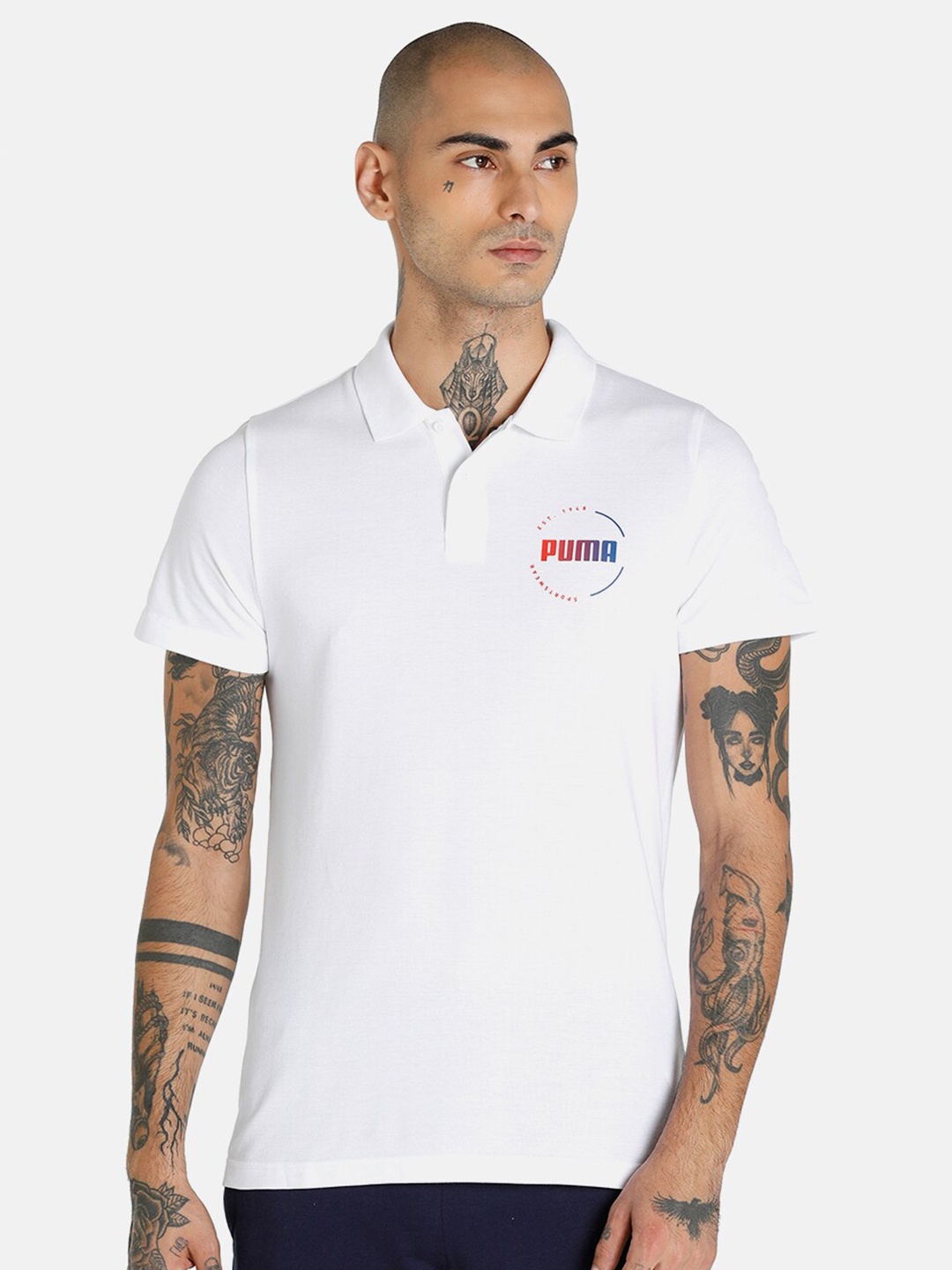 

Puma Men White Polo Collar Slim Fit Cotton T-shirt