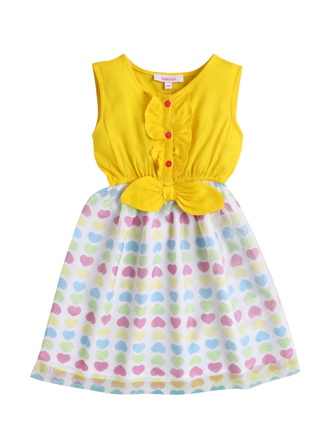 

Hopscotch Yellow & White Printed Dress
