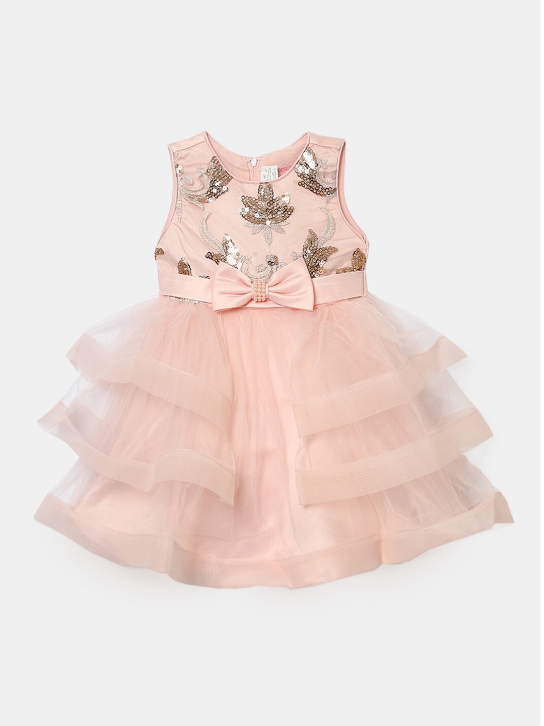 

Hopscotch Pink & Rose Gold Floral Sequinned With Bow Applique Fit & Flare Party Dress
