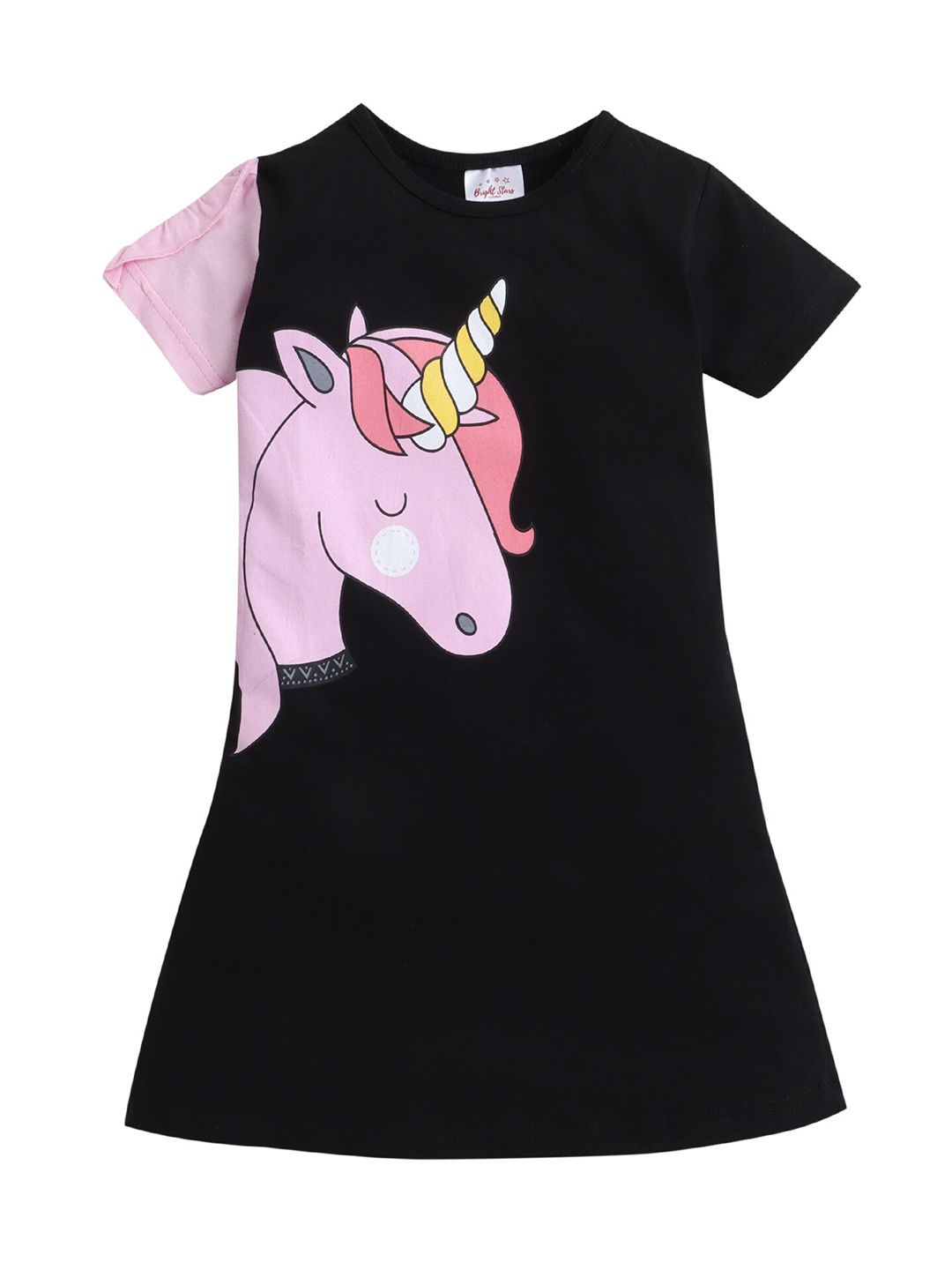 

Hopscotch Black & Purple Unicorn Printed A-Line Dress