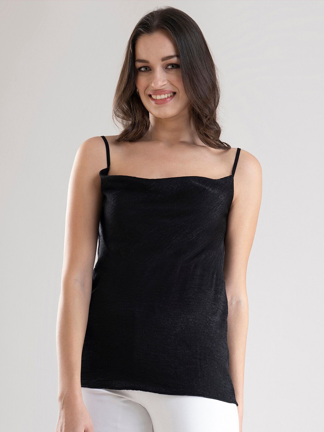 

FableStreet Black Satin Cowl Neck Cami Top