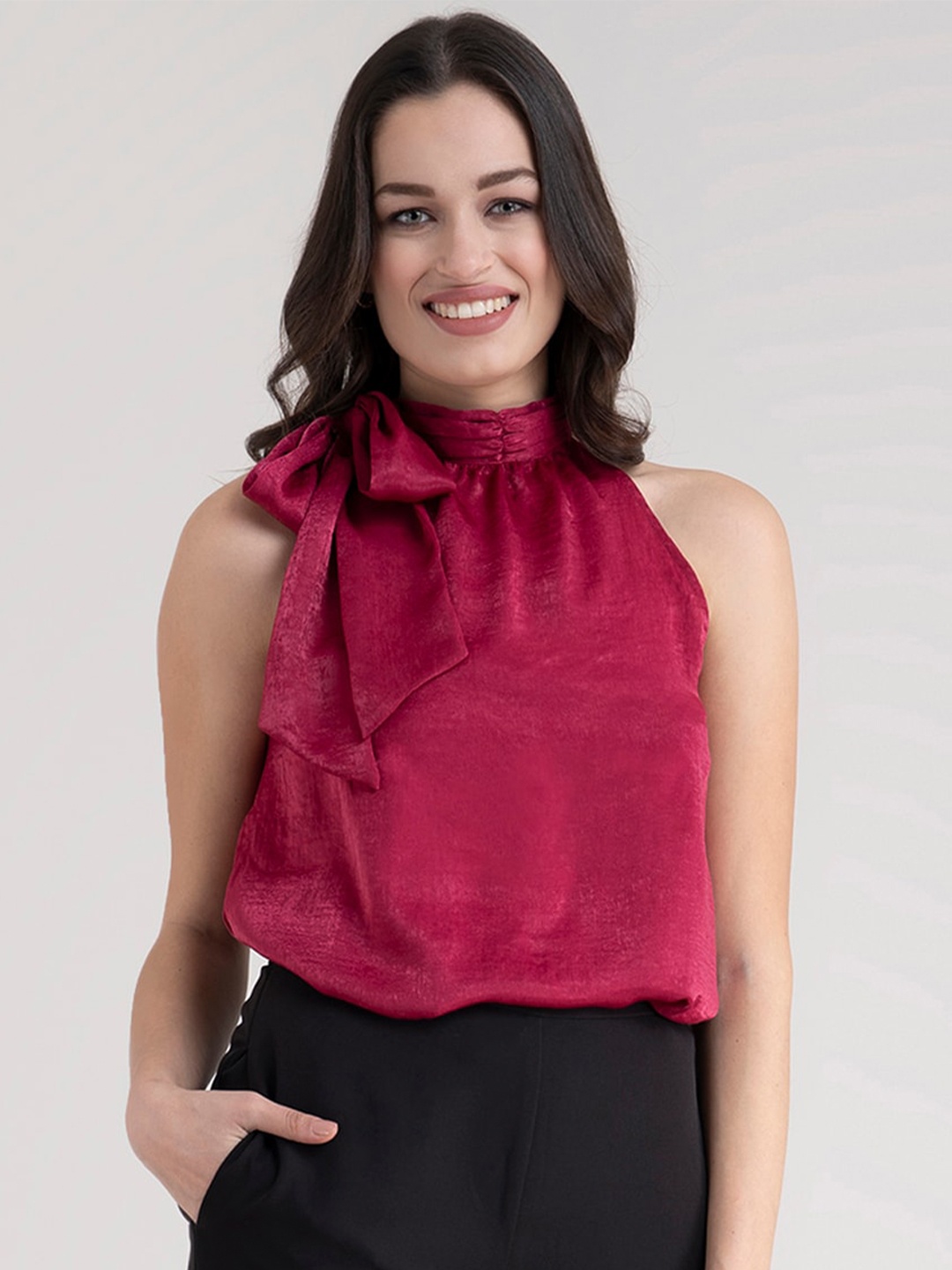 

FableStreet Pink Satin Two Way Tie Up Top