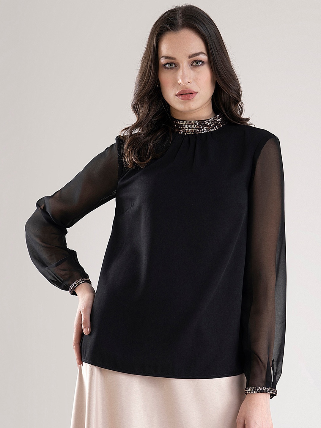 

FableStreet Black Georgette Top