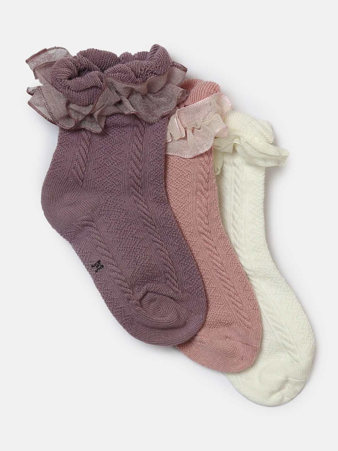

Hopscotch Girls Pack Of 3 Patterned Cotton Ankle-Length Socks, White