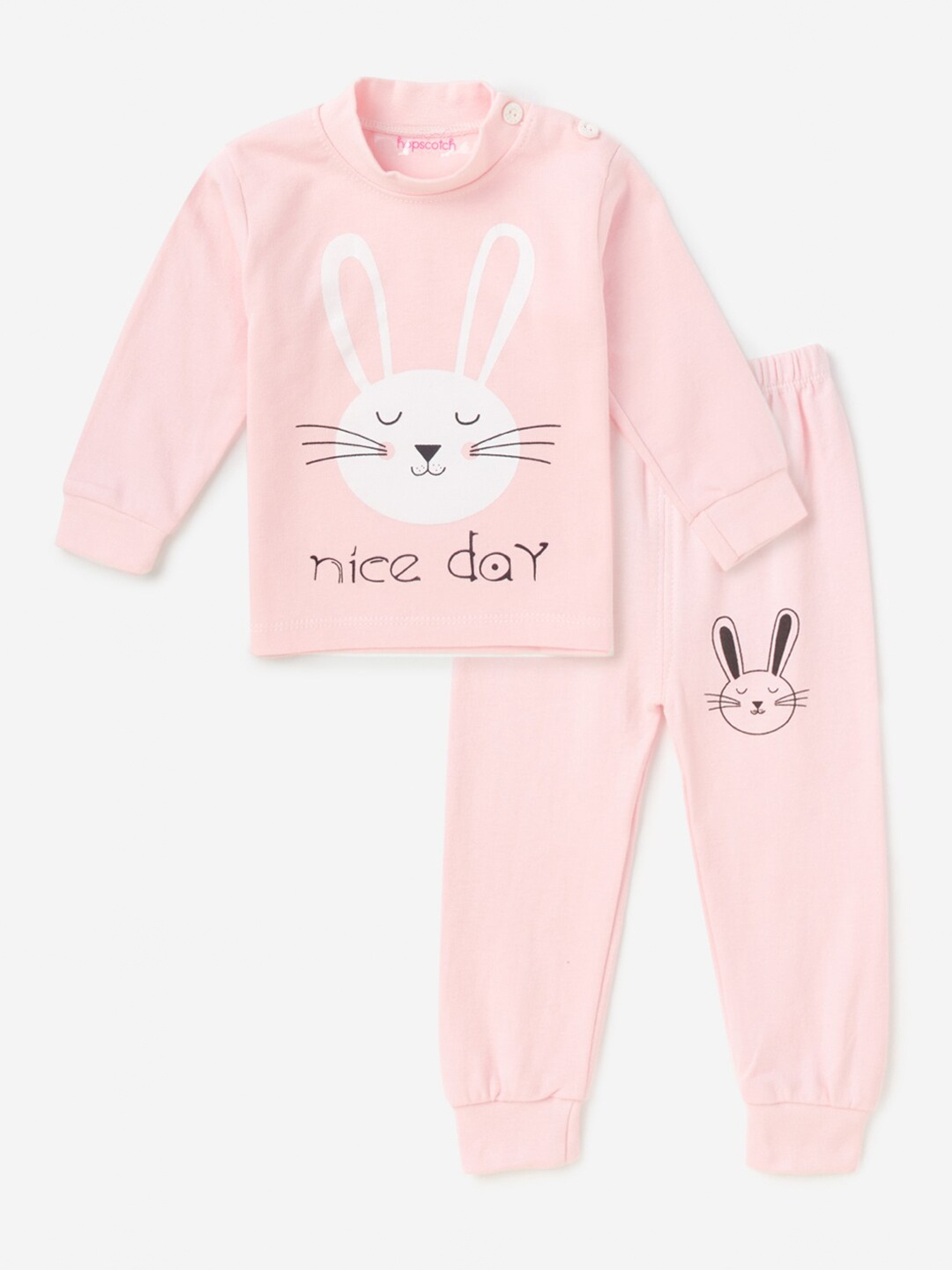 

Hopscotch Girls Pink & White Printed T-Shirt With Pyjamas