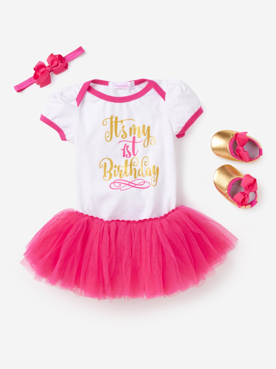 

Hopscotch Girls Pink Printed Onesie Set