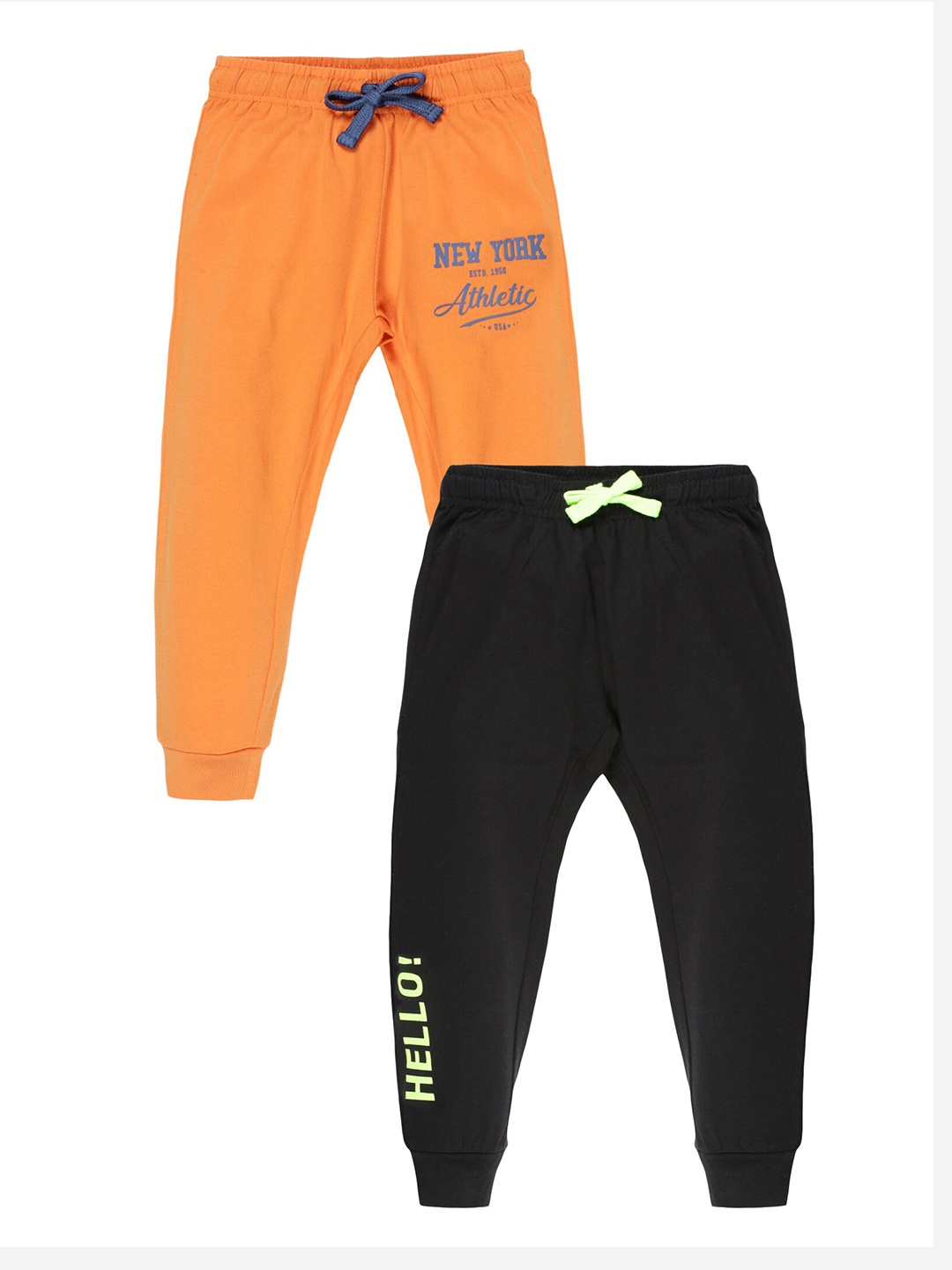 

PLUM TREE Boys Pack Of 2 Black & Orange Printed Pure Cotton Joggers