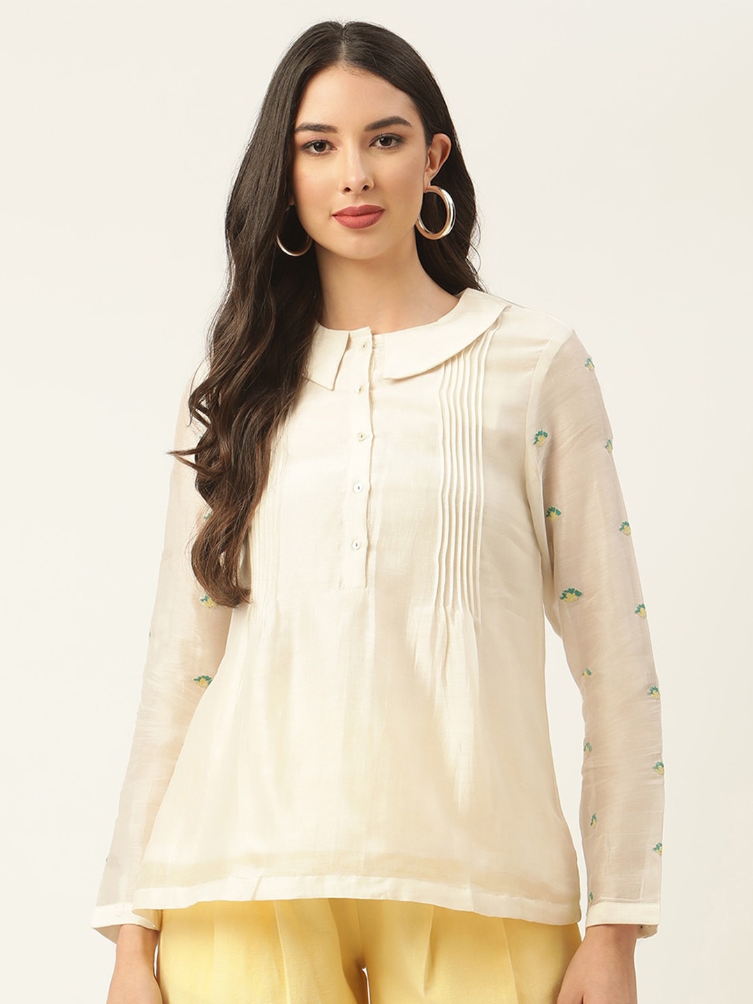 

ROOTED Cream-Coloured Peter Pan Collar Blouson Top