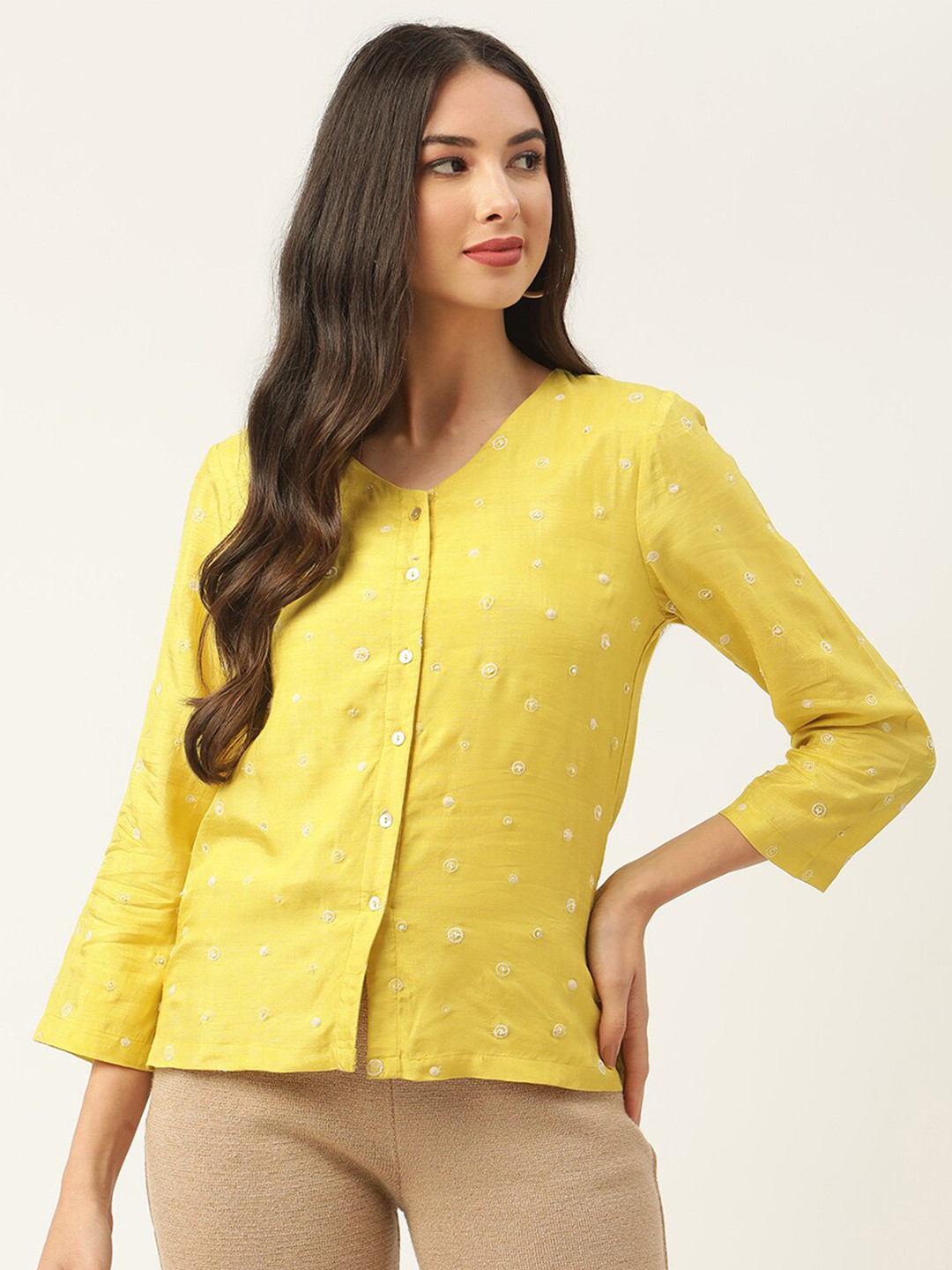 

ROOTED Yellow Print Top