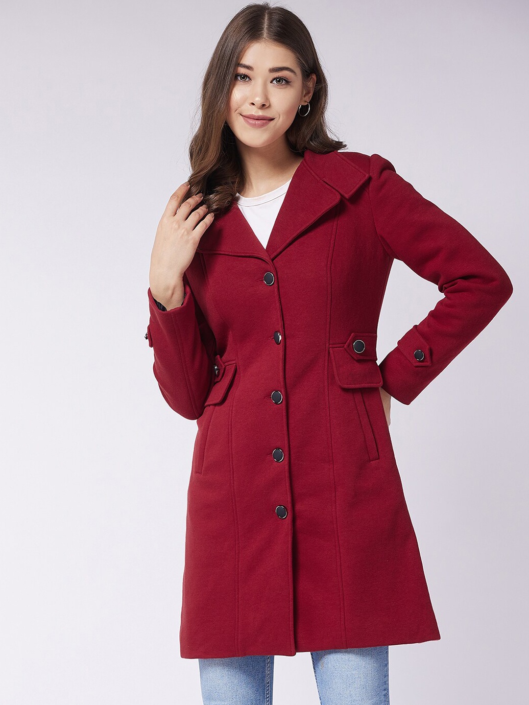 

Miss Chase Women Maroon Longline Overcoat