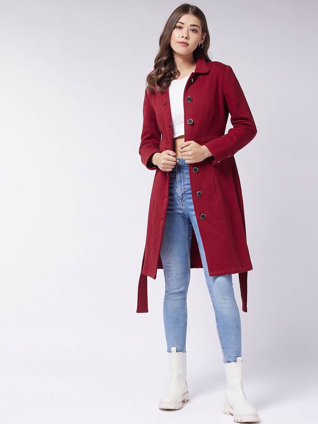 

Miss Chase Longline Belted Overcoat, Maroon