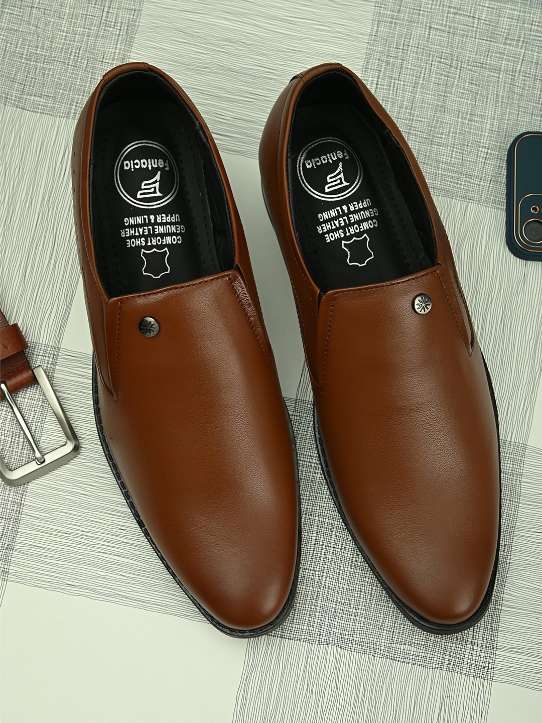 

Fentacia Men Tan-Brown Solid Leather Formal Slip-ons