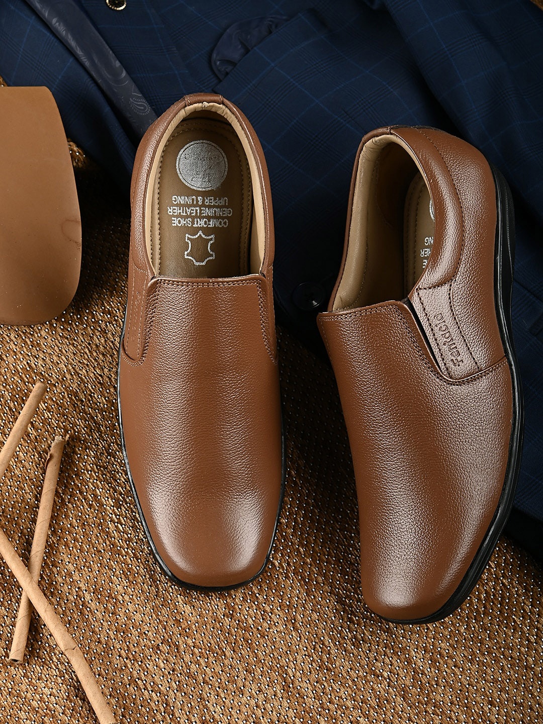 

Fentacia Men Tan Brown Solid Genuine Leather Formal Slip-Ons