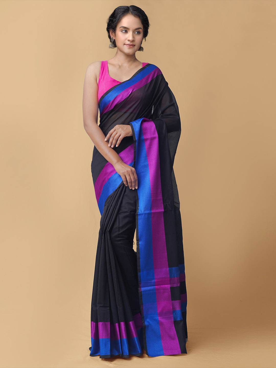 

Unnati Silks Black & Blue Silk Cotton Baluchari Saree