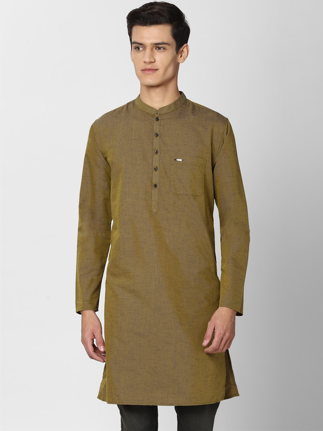 

Peter England Men Olive Green Chikankari Kurta