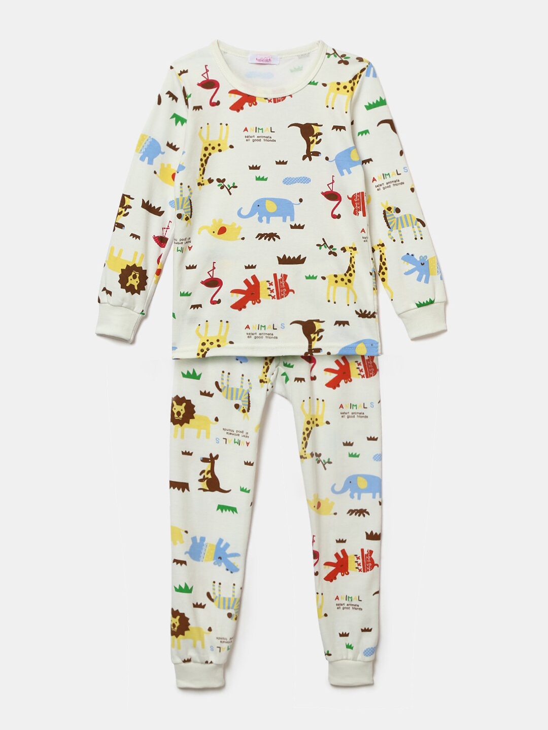 

Hopscotch Boys Off White & Yellow Printed Night suit