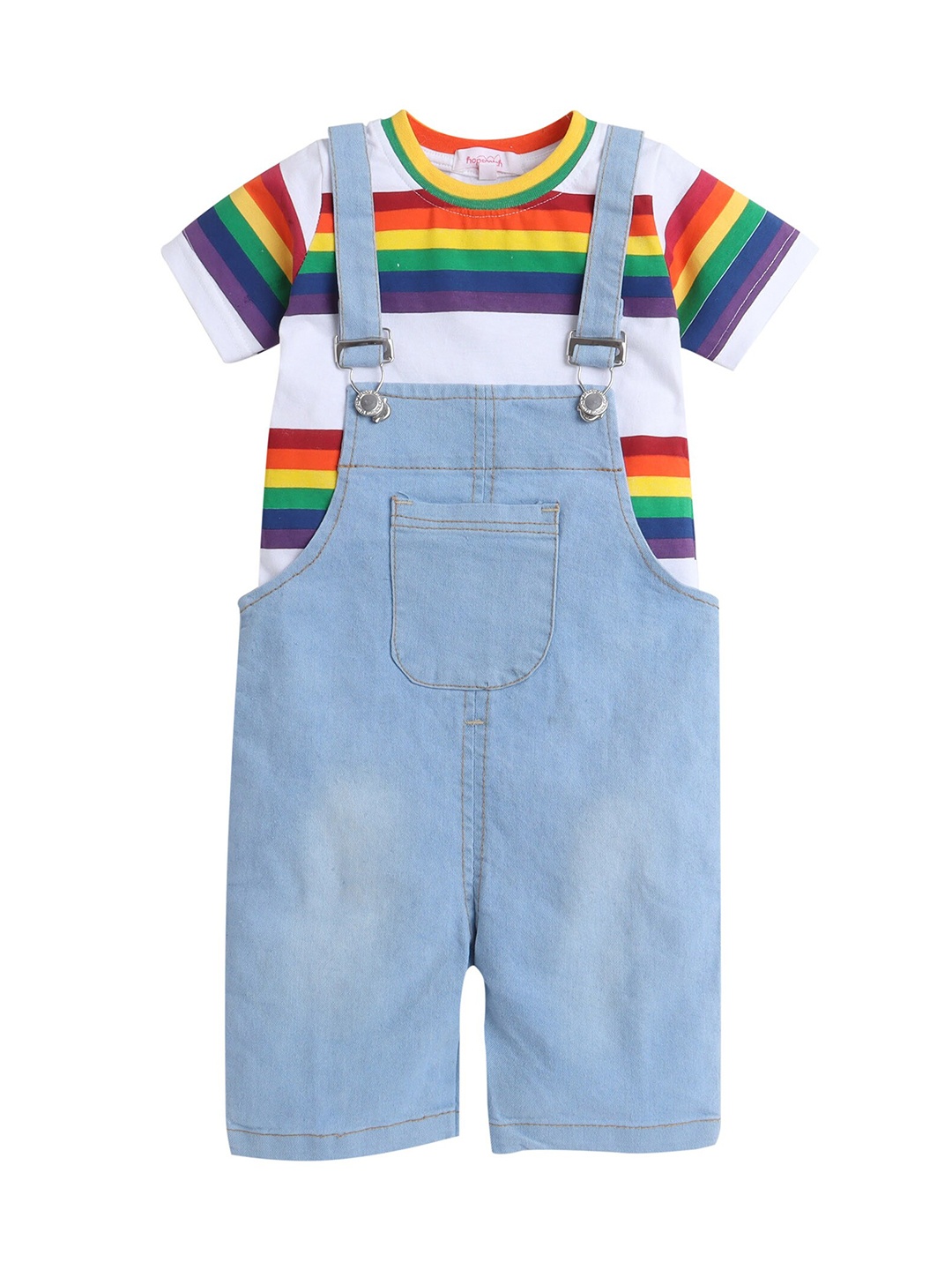 

Hopscotch Boys Red & Blue Printed Organic Cotton T-Shirt With Dungarees