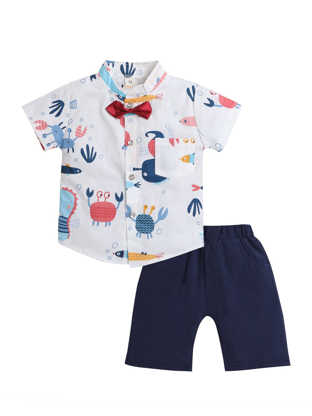 

Hopscotch Boys White Printed Shirt with Shorts