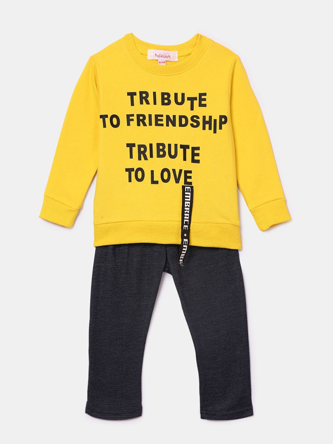 

Hopscotch Boys Yellow & Charcoal Printed T-shirt with Trousers