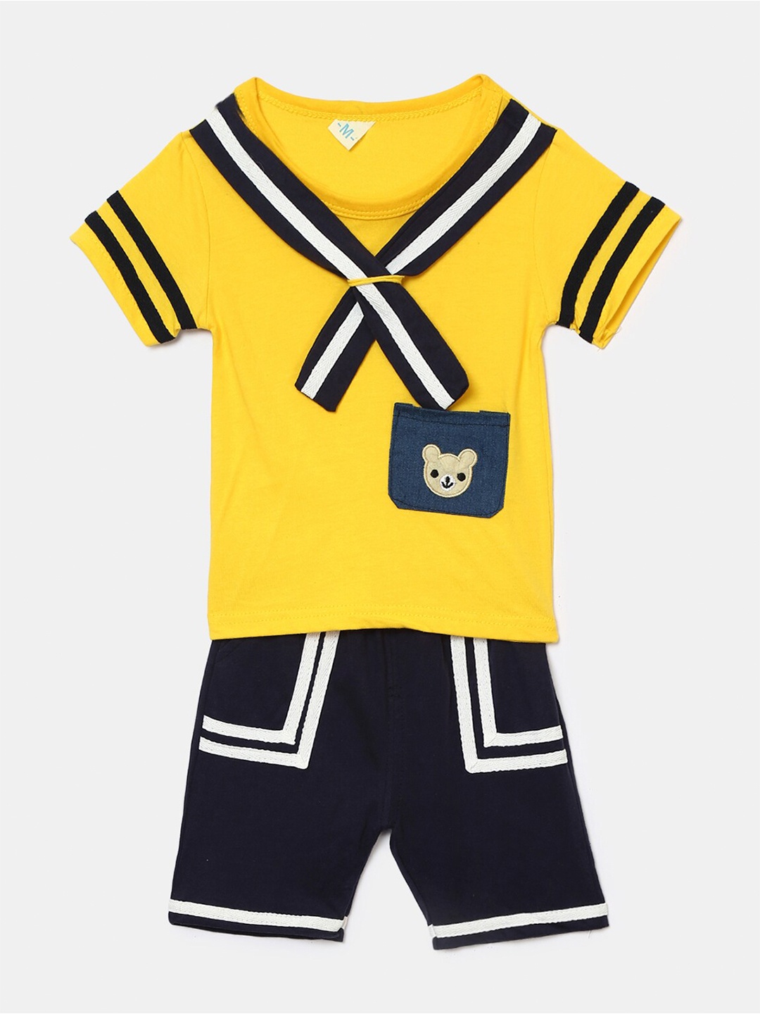 

Hopscotch Boys Yellow & Blue Striped T-shirt with Shorts