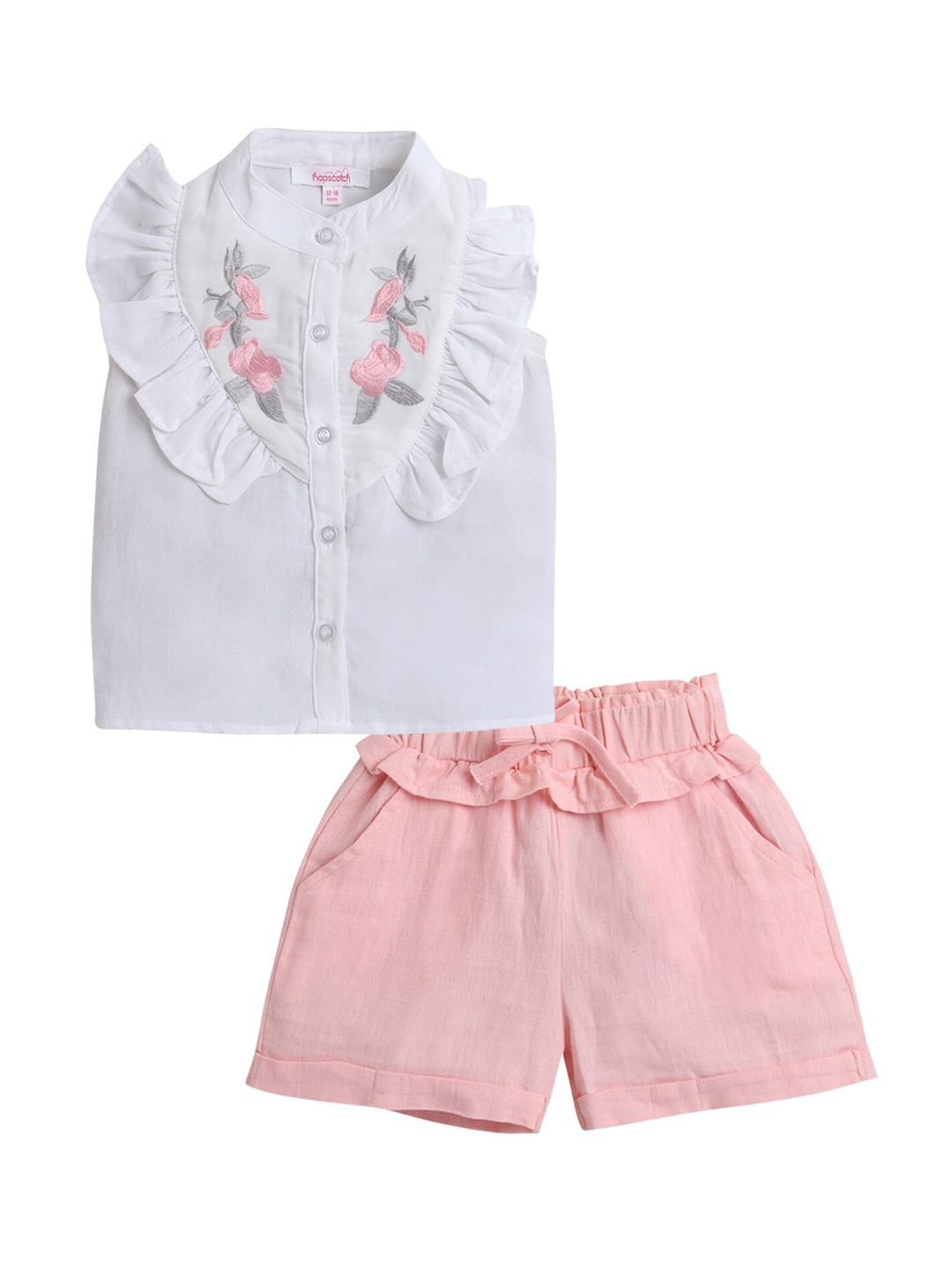 

Hopscotch Girls White & Pink Printed Top with Shorts