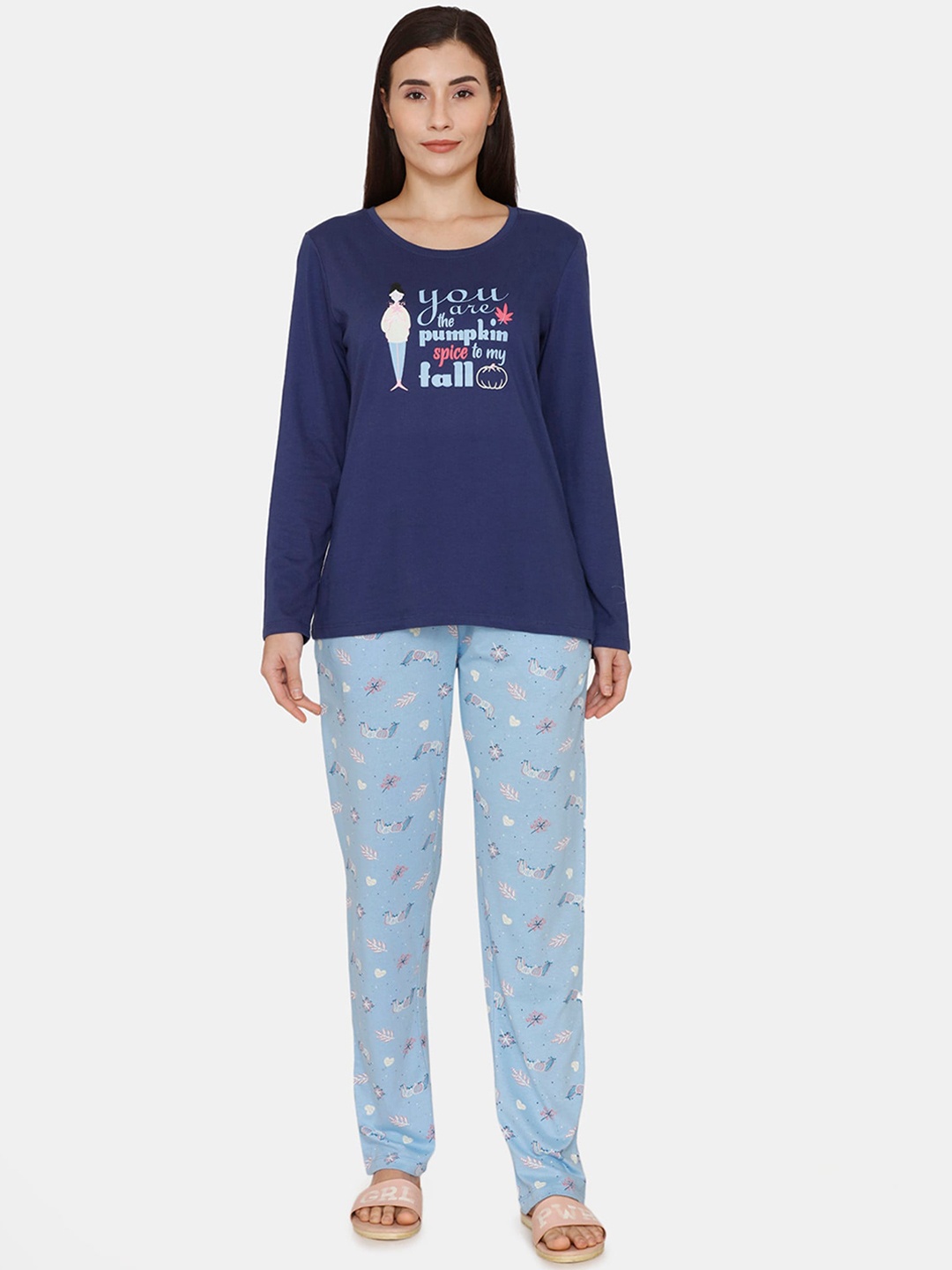 

Zivame Woman Blue Printed Night suit