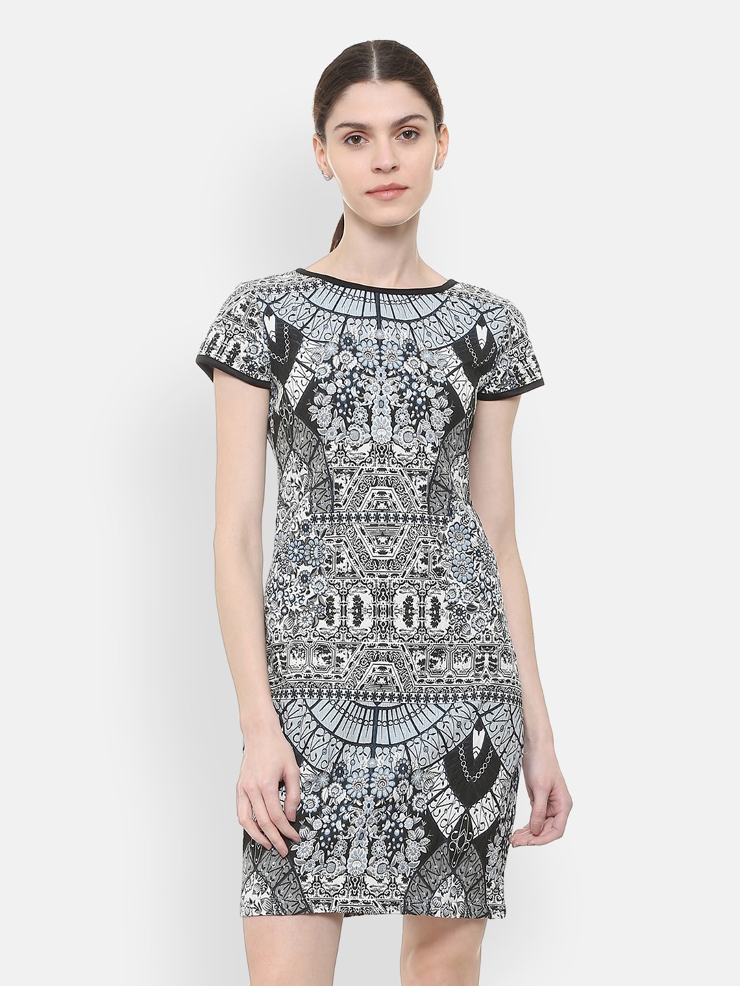 

Allen Solly Woman Grey & White Floral Sheath Dress